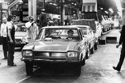 January 1969, a new Ford Capri emerges from the assembly line at the Ford Motor plant in Halew...jpg